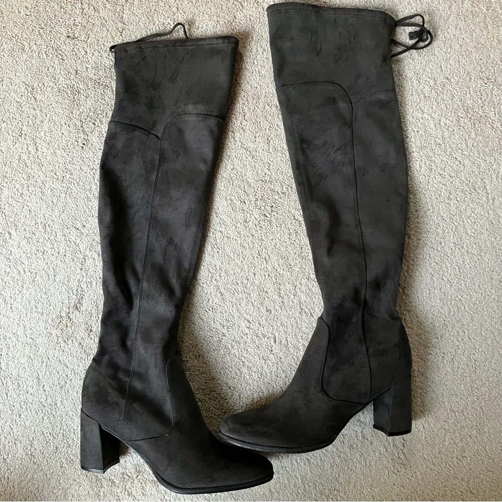MARC FISHER Grey Faux Suede Over The Knee Boot 10